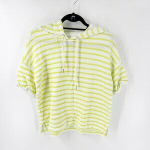 Lou & Grey White and Neon Yellow Striped Short-Sleeve Hoodie
